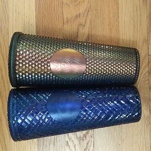 Starbucks Honeycomb Studded Tumblers Gold and Dark Blue, Bundle of 2